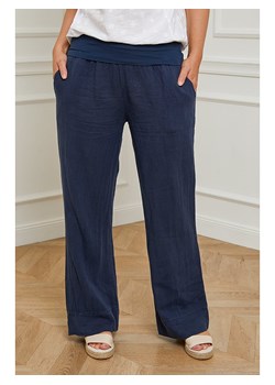 Curvy Lady Lniane spodnie &quot;Valencia&quot; w kolorze granatowym ze sklepu Limango Polska w kategorii Spodnie damskie - zdjęcie 163683867