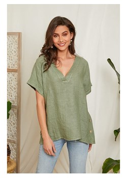 Lin Passion Lniana bluzka w kolorze zielonym ze sklepu Limango Polska w kategorii Bluzki damskie - zdjęcie 163686439