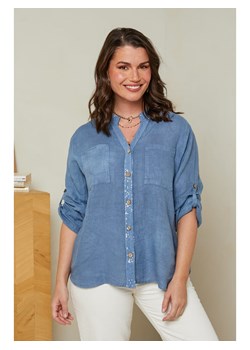 Curvy Lady Lniana bluzka w kolorze niebieskim ze sklepu Limango Polska w kategorii Koszule damskie - zdjęcie 163750326