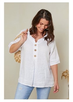 Curvy Lady Lniana bluzka w kolorze białym ze sklepu Limango Polska w kategorii Bluzki damskie - zdjęcie 163750388