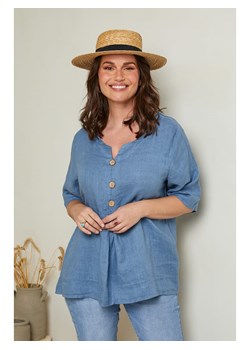 Curvy Lady Lniana bluzka w kolorze niebieskim ze sklepu Limango Polska w kategorii Koszule damskie - zdjęcie 163750398