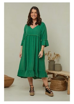 Curvy Lady Lniana sukienka w kolorze zielonym ze sklepu Limango Polska w kategorii Sukienki - zdjęcie 163779946