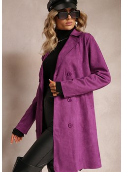 Fioletowy Płaszcz z Guzikami i Paskiem Michellas ze sklepu Renee odzież w kategorii Płaszcze damskie - zdjęcie 163823477
