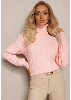 Różowy Sweterkowy Golf o Warkoczykowym Splocie Taitusi ze sklepu Renee odzież w kategorii Swetry damskie - zdjęcie 163823835