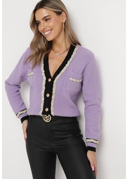 Fioletowy Sweter na Biżuteryjne Guziki z Wiskozy z Metaliczną Nitką Ihasa ze sklepu Born2be Odzież w kategorii Swetry damskie - zdjęcie 163824238