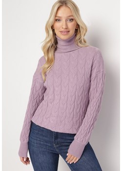 Fioletowy Sweter z Golfem w Warkoczowy Splot ze Ściągaczami Maraiwai ze sklepu Born2be Odzież w kategorii Swetry damskie - zdjęcie 163824539