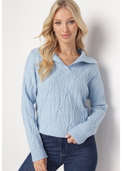 Niebieski Klasyczny Sweter w Ozdobny Splot Mulls ze sklepu Born2be Odzież w kategorii Swetry damskie - zdjęcie 163824599