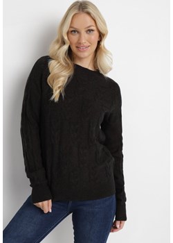 Czarny Sweter o Warkoczowym Splocie z Okrągłym Dekoltem Selinera ze sklepu Born2be Odzież w kategorii Swetry damskie - zdjęcie 163833636