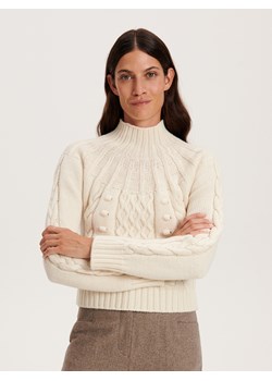 Reserved - Sweter z ozdobnym splotem - złamana biel ze sklepu Reserved w kategorii Swetry damskie - zdjęcie 163858756