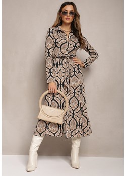 Beżowa Sukienka Koszulowa z Materiałowym Paskiem z Wzorem Paisley Cevilia ze sklepu Renee odzież w kategorii Sukienki - zdjęcie 163859415