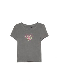 Cropp - Szary t-shirt crop z nadrukiem - szary ze sklepu Cropp w kategorii Bluzki damskie - zdjęcie 163865485