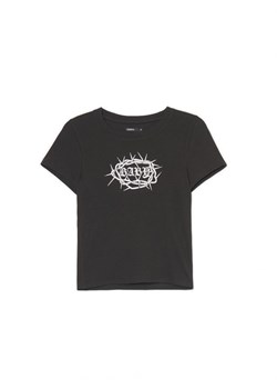 Cropp - Czarny t-shirt crop z nadrukiem - czarny ze sklepu Cropp w kategorii Bluzki damskie - zdjęcie 163865486