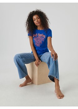 Sinsay - Koszulka z nadrukiem - niebieski ze sklepu Sinsay w kategorii Bluzki damskie - zdjęcie 163885476