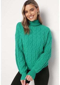 Zielony Sweter z Golfem w Warkoczowy Splot ze Ściągaczami Maraiwai ze sklepu Born2be Odzież w kategorii Swetry damskie - zdjęcie 163885819