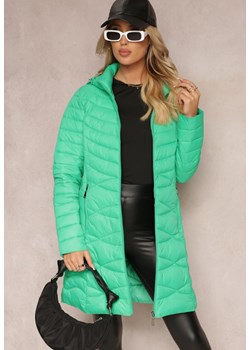 Zielona Pikowana Kurtka Płaszcz przed Kolano z Kapturem Julioa ze sklepu Renee odzież w kategorii Kurtki damskie - zdjęcie 163886338