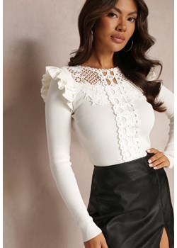 Biała Bluzka z Koronką i Falbankami Diegundi ze sklepu Renee odzież w kategorii Bluzki damskie - zdjęcie 163886549
