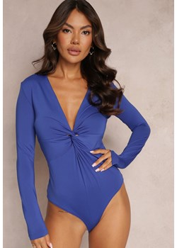 Niebieskie Body z Węzłem i Głębokim Dekoltem Amritta ze sklepu Renee odzież w kategorii Bluzki damskie - zdjęcie 163886798