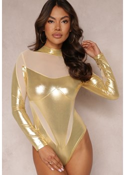 Złote Metaliczne Body z Siateczką Andiak ze sklepu Renee odzież w kategorii Bluzki damskie - zdjęcie 163886806