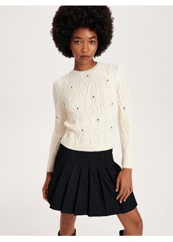 Reserved - Sweter z kwiatowym haftem - kremowy ze sklepu Reserved w kategorii Swetry damskie - zdjęcie 163900349