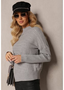 Szary Asymetryczny Sweter z Wełną Ozdobiony Tłoczeniem Aurorrsa ze sklepu Renee odzież w kategorii Swetry damskie - zdjęcie 163930217