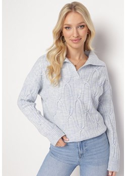 Jasnoniebieski Klasyczny Sweter w Ozdobny Splot Mulls ze sklepu Born2be Odzież w kategorii Swetry damskie - zdjęcie 163930597