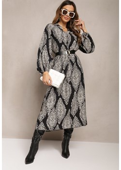 Czarna Rozkloszowana Sukienka Maxi w Fantazyjny Print Abhik ze sklepu Renee odzież w kategorii Sukienki - zdjęcie 164356448