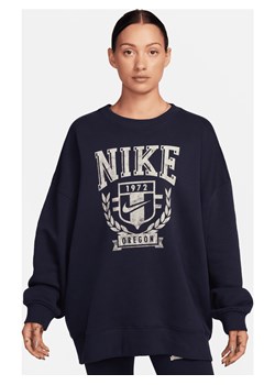 Damska dzianinowa bluza dresowa z półokrągłym dekoltem o kroju oversize Nike Sportswear - Niebieski ze sklepu Nike poland w kategorii Bluzy damskie - zdjęcie 164370367