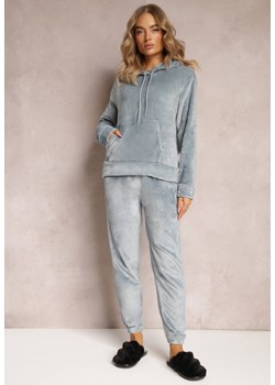 Szary 2-częściowy Pluszowy Komplet Piżamowy z Bluzą Kangurką i Spodniami Jogger Vegame ze sklepu Renee odzież w kategorii Piżamy damskie - zdjęcie 164404028