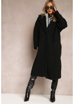 Czarny Długi Płaszcz Jednorzędowy o Kroju Oversize Vlekoma ze sklepu Renee odzież w kategorii Płaszcze damskie - zdjęcie 164409245