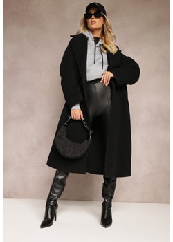 Czarny Długi Płaszcz Jednorzędowy o Kroju Oversize Vlekoma ze sklepu Renee odzież w kategorii Płaszcze damskie - zdjęcie 164409246