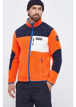 Napapijri bluza polarowa kolor pomarańczowy wzorzysta ze sklepu ANSWEAR.com w kategorii Bluzy męskie - zdjęcie 164425636