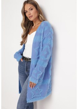 Niebieski Niezapinany Kardigan z Dłuższym Włosiem Korrema ze sklepu Born2be Odzież w kategorii Swetry damskie - zdjęcie 164436466