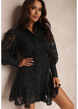 Czarna Sukienka Koronkowa z Falbanką Hermamna ze sklepu Renee odzież w kategorii Sukienki - zdjęcie 164436508