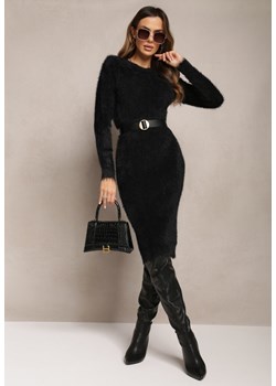Czarna Sweterkowa Sukienka Midi Puchowa Dzianina z Wełną Breixate ze sklepu Renee odzież w kategorii Sukienki - zdjęcie 164436627