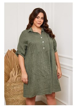 Plus Size Company Lniana sukienka &quot;Cerif&quot; w kolorze khaki ze sklepu Limango Polska w kategorii Sukienki - zdjęcie 164437988