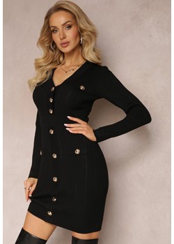 Czarna Sukienka o Dopasowanym Fasonie z Ozdobnymi Guzikami Velikorre ze sklepu Renee odzież w kategorii Sukienki - zdjęcie 164441469