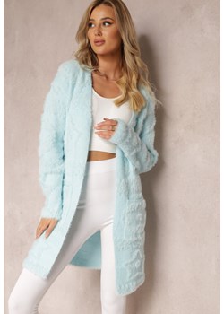 Jasnoniebieski Długi Kardigan Puszysty Aborra ze sklepu Renee odzież w kategorii Swetry damskie - zdjęcie 164441559