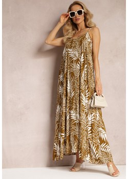 Ciemnobeżowa Rozkloszowana Sukienka Maxi na Ramiączkach Dris ze sklepu Renee odzież w kategorii Sukienki - zdjęcie 164495778