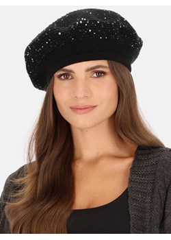 Połyskujący prążkowany dzianinowy beret z wełną L'AF Piwonia ze sklepu Eye For Fashion w kategorii Czapki zimowe damskie - zdjęcie 164498539