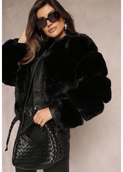 Czarna Futrzana Kurtka z Ozdobnym Paskiem Fitsum ze sklepu Renee odzież w kategorii Kurtki damskie - zdjęcie 164499129