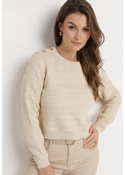 Beżowy Klasyczny Sweter z Napami Tavai ze sklepu Born2be Odzież w kategorii Swetry damskie - zdjęcie 164499309