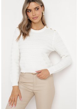 Biały Klasyczny Sweter z Napami Tavai ze sklepu Born2be Odzież w kategorii Swetry damskie - zdjęcie 164499316