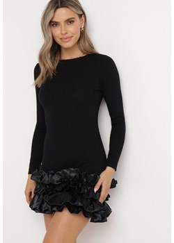Czarna Wiskozowa Sukienka Mini z Satynowymi Falbankami Tekle ze sklepu Born2be Odzież w kategorii Sukienki - zdjęcie 164499437