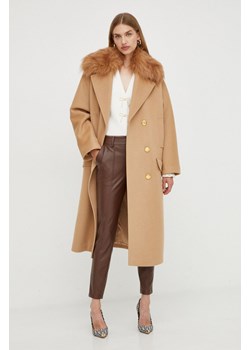 Elisabetta Franchi płaszcz wełniany kolor beżowy przejściowy oversize ze sklepu ANSWEAR.com w kategorii Płaszcze damskie - zdjęcie 164500087