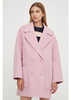 Elisabetta Franchi płaszcz wełniany kolor różowy przejściowy oversize ze sklepu ANSWEAR.com w kategorii Płaszcze damskie - zdjęcie 164500095