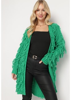 Zielony Luźny Kardigan Niezapinany w Ozdobne Frędzle Tadesse ze sklepu Born2be Odzież w kategorii Swetry damskie - zdjęcie 164506655