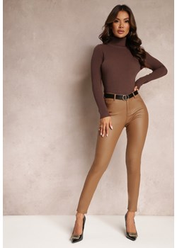 Brązowe Spodnie Skinny z Ekoskóry Operwena ze sklepu Renee odzież w kategorii Spodnie damskie - zdjęcie 164506829