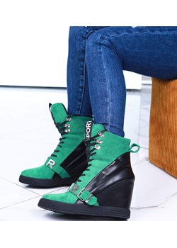 Damskie trampki sneakersy na koturnie Seastar Green- black /A1-3 15100 T937/ ze sklepu Pantofelek24.pl w kategorii Buty sportowe damskie - zdjęcie 164509445
