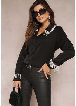 Czarna Koszula z Długim Rękawem Ozdobiona Wiszącymi Perełkami Fadura ze sklepu Renee odzież w kategorii Koszule damskie - zdjęcie 164526188