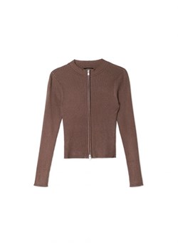 Cropp - Brązowy rozpinany sweter w prążki - brązowy ze sklepu Cropp w kategorii Swetry damskie - zdjęcie 164527177
